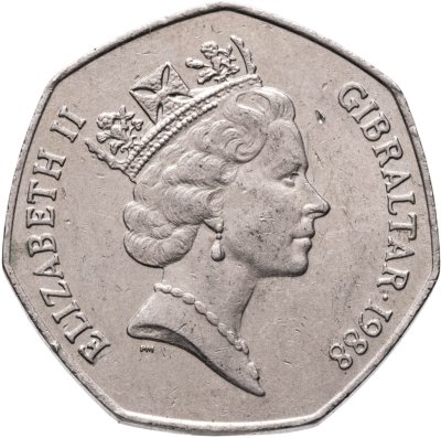 купить Гибралтар 50 пенсов (pence) 1988 отметка "AB" на реверсе