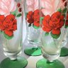 Купить Набор из 5 бокалов с декором в виде роз, цветное стекло, стекло, деколь, СССР, 1970-1990 гг.