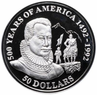 купить Острова Кука 50 долларов 1992 "500 лет открытию Америки - Педро де Вальдирия"