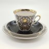 Купить Трио кофейное "Марианна" с орнаментальным декором, фарфор, крытье, деколь, золочение, Рижский фарфорово-фаянсовый завод, СССР, 1970-1980 гг.