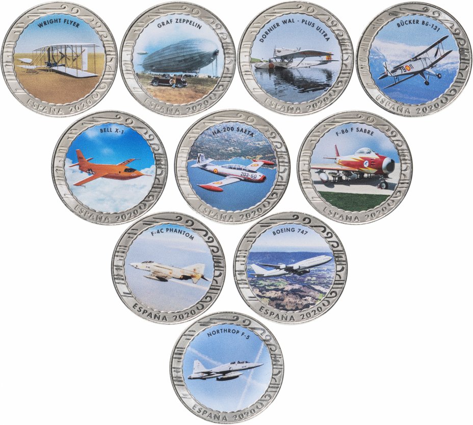 купить Испания набор монет 1,5 евро 2020 "История Авиации" (20 монет в буклете-книге)