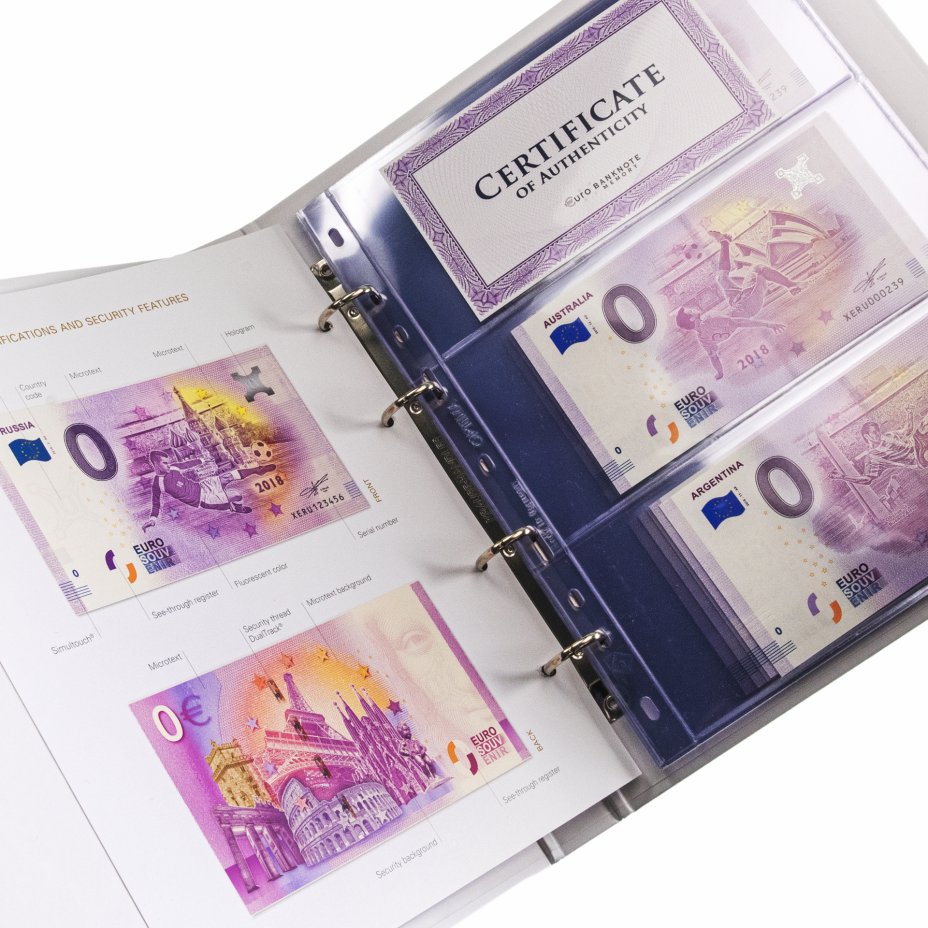 купить Набор 0 Евро 2018 Чемпионат мира по Футболу сет 32 банкноты в альбоме с сертификатом UNC