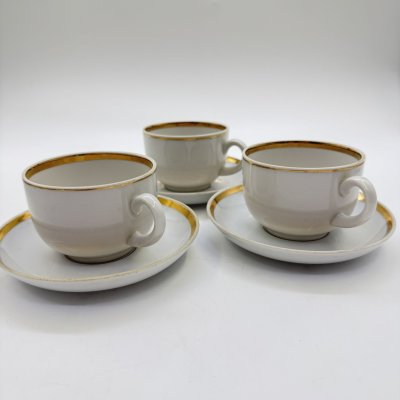 купить Набор из 3 чайных пар с золотистой каймой, фарфор, золочение, Дулевский фарфоровый завод (Дулёво), СССР, 1968-1991 гг.