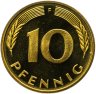 Купить Германия 10 пфеннигов (pfennig) 1980, знак монетного двора: "F" - Штутгарт