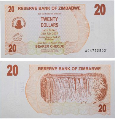 купить Зимбабве 20 долларов 2007 (2006)