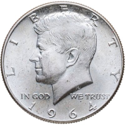 Купить США 50 центов (1/2 доллара, half dollar) 1964  Kennedy Half Dollar (Кеннеди) без обозначения монетного двора