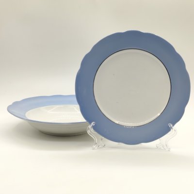 купить Набор из двух тарелок (суповая, десертная), фарфор, крытье, обводка, Дулевский фарфоровый завод (Дулёво), СССР, 1934-1936 гг.