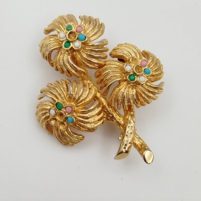 купить Брошь-подвеска винтажная в виде веточки, фирма "Hobe", металл, золочение, США, 1950-1980 гг.