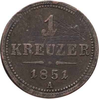 купить Австрия 1 крейцер (kreuzer) 1851, знак монетного двора "A" - Вена