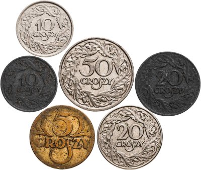 купить Польша, набор монет от 5 до 50 грошей 1923 года (6 шт.)