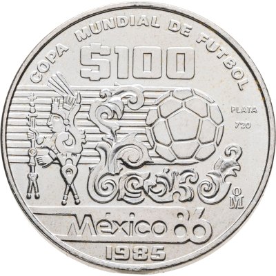 купить Мексика 100 песо (pesos) 1985 Чемпионат мира по футболу 1986 - Узоры и мяч