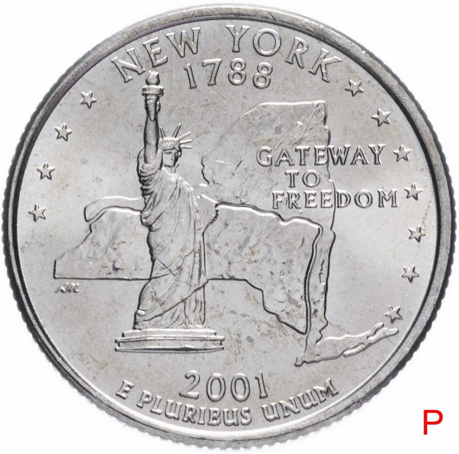 купить США 1/4 доллара (квотер, 25 центов) 2001 P "Штат Нью Йорк"