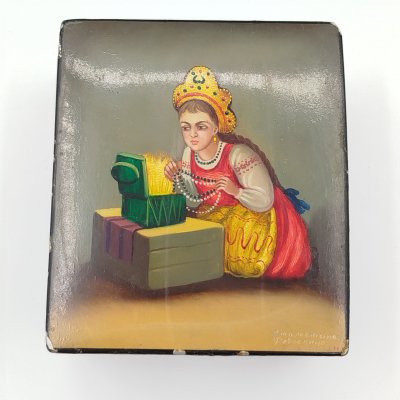 купить Шкатулка "Малахитовая шкатулка", мастер Старостина, папье-маше, лак, роспись, СССР, 1970-1980 гг.
