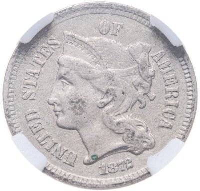 купить США 3 цента (cents) 1872 Three Cent Nickel , в слабе ННР MS60