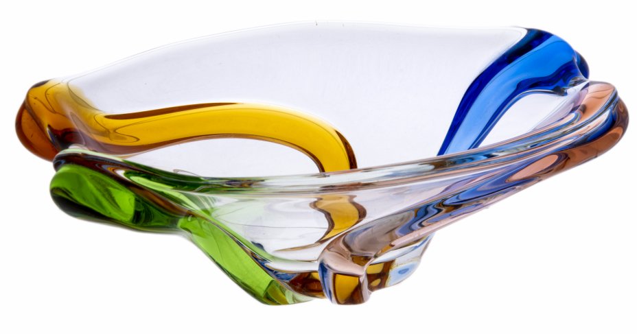 купить Ваза оригинальной формы с волнообразным декором, цветное стекло, Чехословакия, 1970-1990 гг.