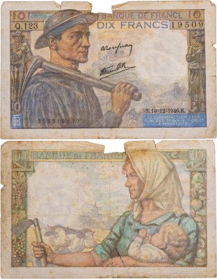 купить Франция 10 франков 1941-1949 (Mineur, Шахтер) Pick 99
