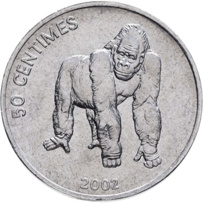 купить Конго (ДРК) 50 сантимов 2002 "Животные - Обезьяна Горилла"