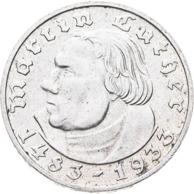 купить Германия (Третий рейх) 2 рейхсмарки (reichsmark) 1933 D "450 лет со дня рождения Мартина Лютера"