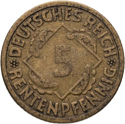 купить Германия 5 рейхспфеннигов 1923 A знак монетного двора "A" — Берлин