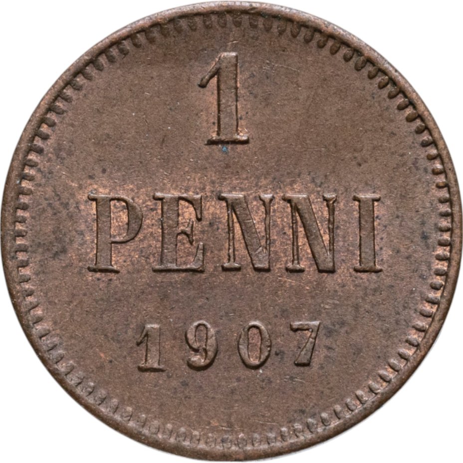 Купить 1 пенни (penny) 1907, монета для Финляндии